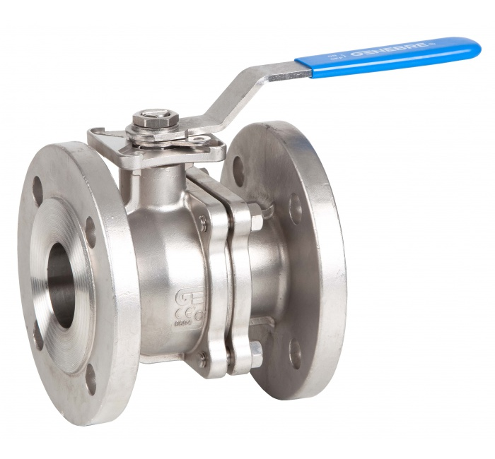 Lever operated 2 way flanged full bore stainless ball valve